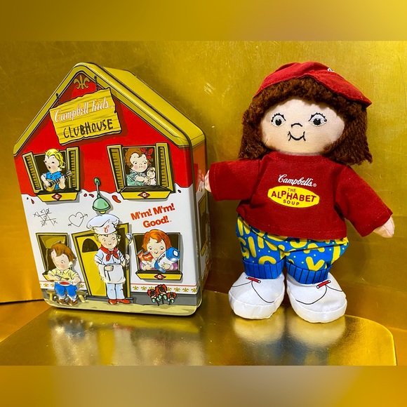 CAMPBELLS SOUP VTG 1997 CAMPBELL KIDS CLUBHOUSE TIN THE TIN BOX CO & CLOTH DOLL - Picture 12 of 16